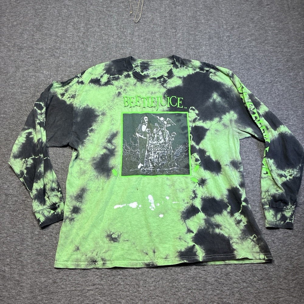 Beetlejuice Tie Die Long‎ Sleeve Shirt Men Large Distressed Punk Grunge Green